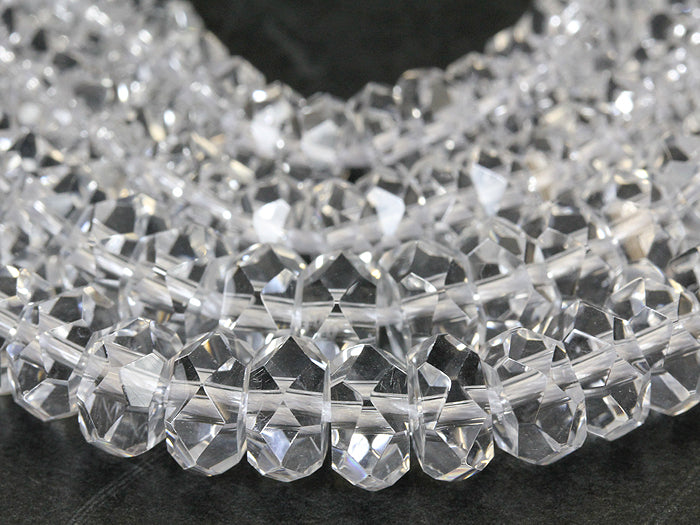 [カットビーズ　1連約37cm]水晶(クォーツ)練り／20面 ボタンカット