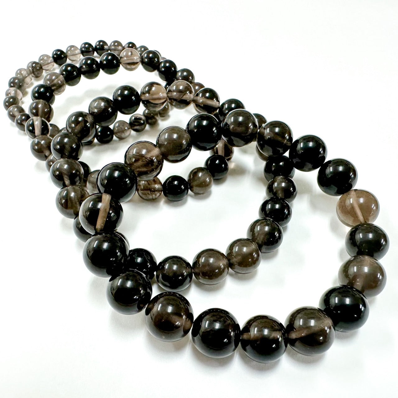 [日本の霊石]　諏訪黒曜石／ブレスレット6-6.5mm、7.5-8mm、9mm、10-10.5mm　[証明書付き]