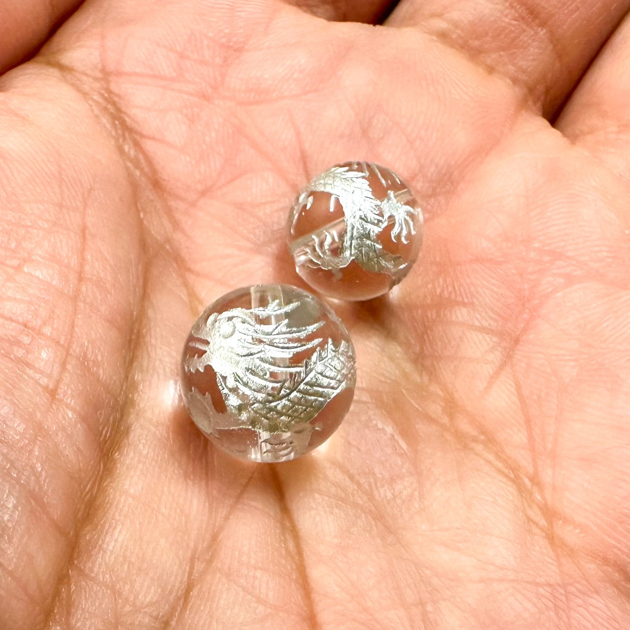 再入荷】青龍 水晶 銀彫り ビーズ｜四神獣・東の守護神｜金運・仕事運
