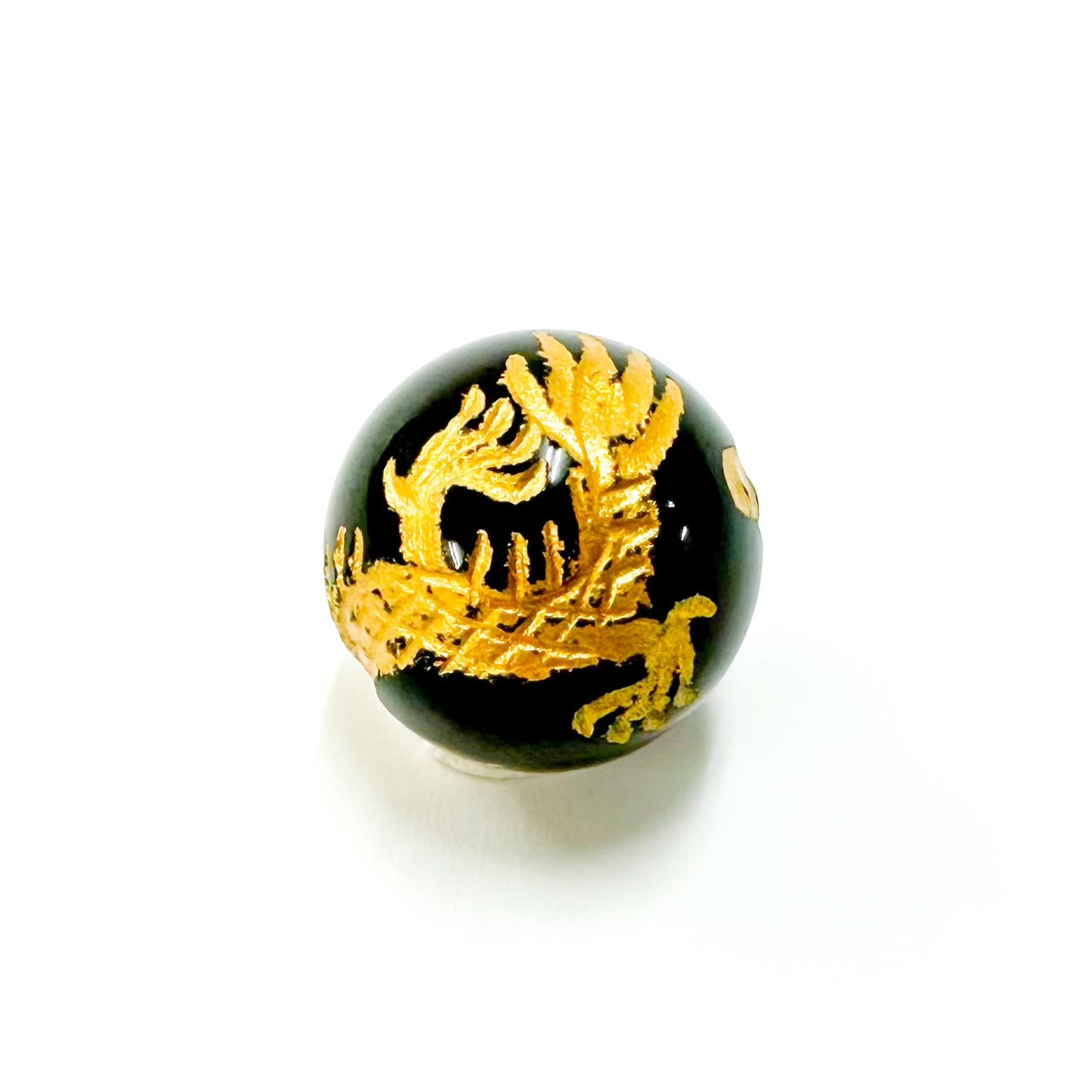 [再入荷！][彫刻ビーズ]四神獣　青龍／ブラックオニキス金彫り　10,12,14mm粒売り